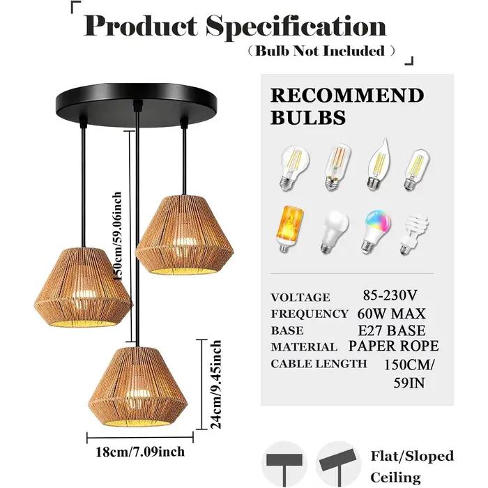 Lampe suspendue artisanale JOYINLED à 3 lumières