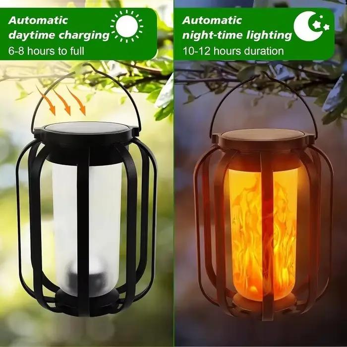 Lanterne de camping rétro à LED avec effet flamme, lampe portable pour tente extérieure, rechargeable, étanche, lampe décorative pour jardin et patio avec trépied