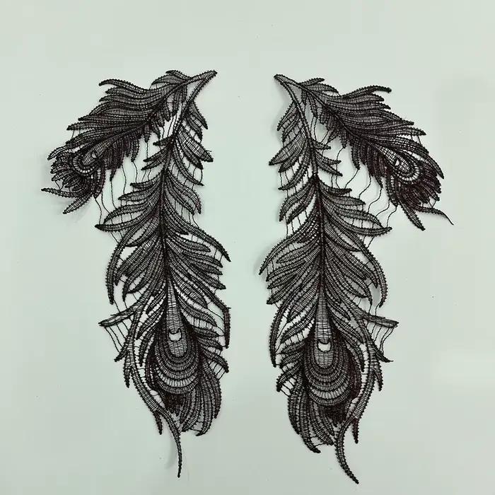 Patch de fleurs en dentelle brodée noire, 1 paire, pour vêtements, accessoires de robe, décor artisanal DIY