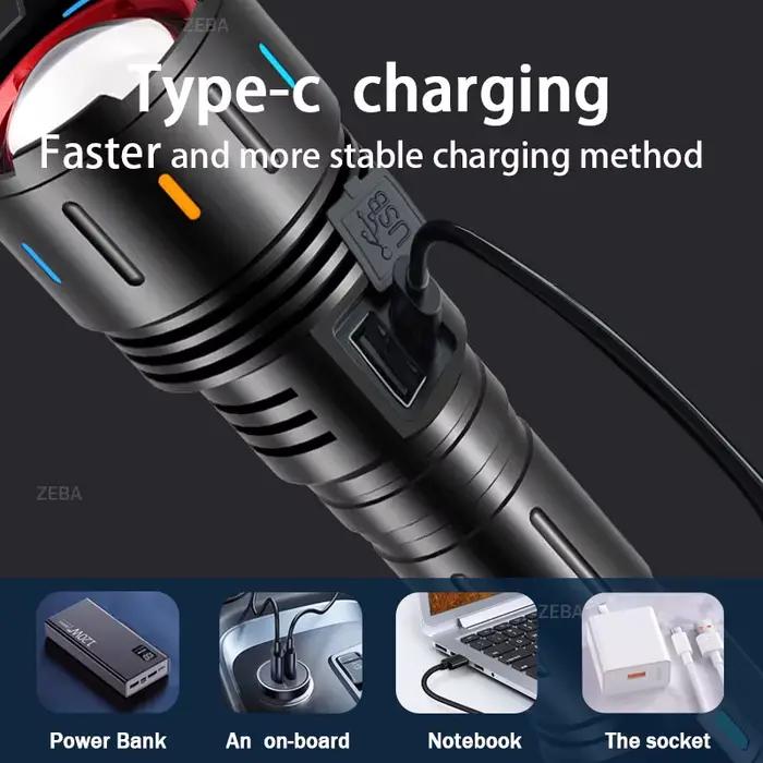 20000000 LM lampe de poche LED la plus puissante lampe Rechargeable USB 800W lampes de poche LED haute puissance Zoom torche longue portée 2500M
