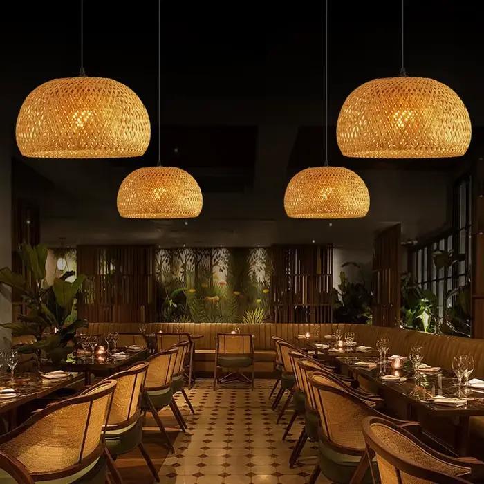 Lanterne en bambou suspension lampe rotin naturel osier E27 LED lustres tissé à la main abat-jour luminaire