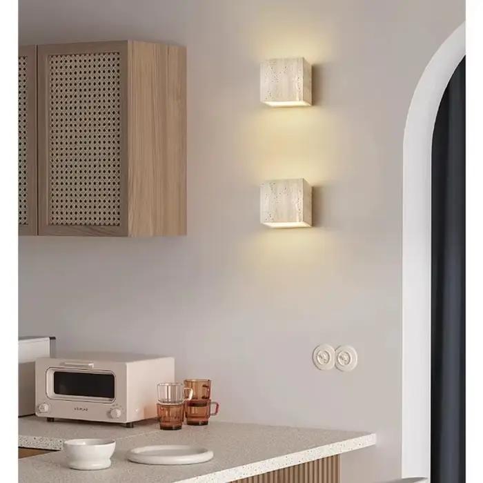 Lampe murale en pierre de travertin jaune pour maison, restaurant, café, décoration intérieure et extérieure, applique lumineuse de fond pour usage quotidien et occasions spéciales