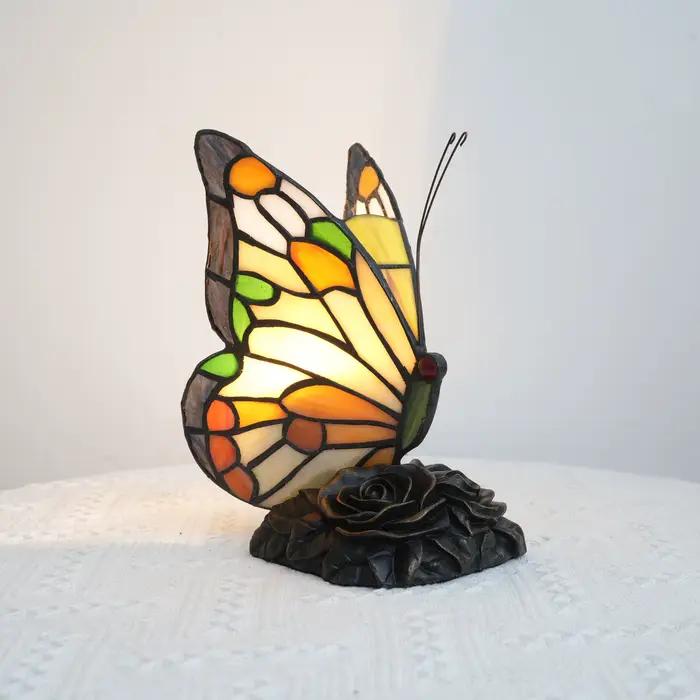 Lampe de chevet moderne papillon orange et rose abat-jour en verre teinté décoration de la maison lampe de bureau cadeau pour la fête des mères