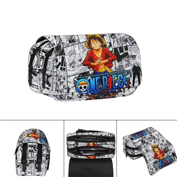 Trousse à crayons double couche grande capacité avec impression Luffy One Piece, boîte à papeterie pour étudiants, sac à crayons pour fournitures scolaires