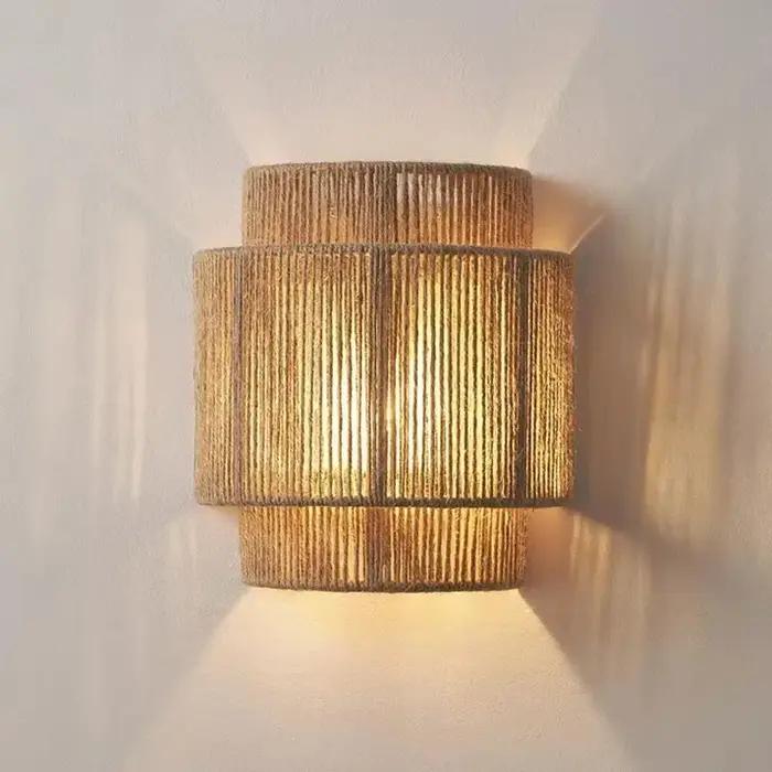 Led Vintage bambou applique lampe chanvre corde chambre lampes de chevet salle à manger salon allée japonais rotin
