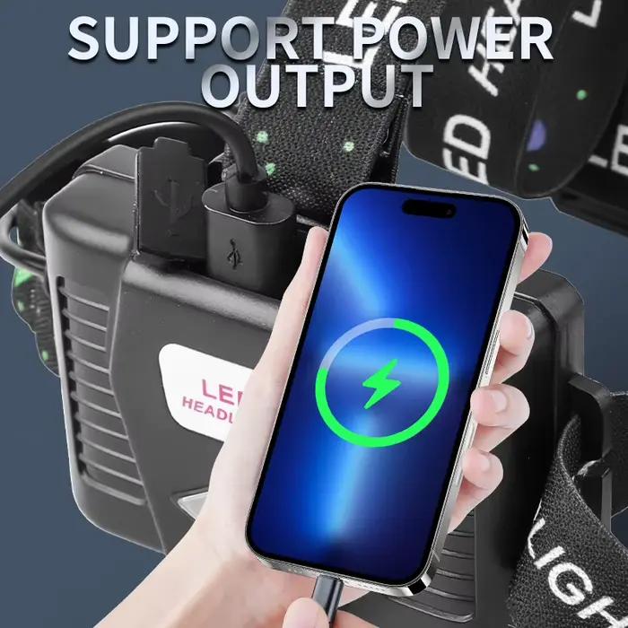 2000LM randonnée phare Zoomable USB C Rechargeable en alliage d'aluminium phare Vision nocturne tête torche Camping recherche pêche