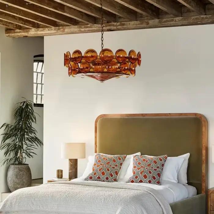 Lustre de plafond rétro en verre de Murano ambré pour salon, chambre à coucher, restaurant et autres espaces intérieurs