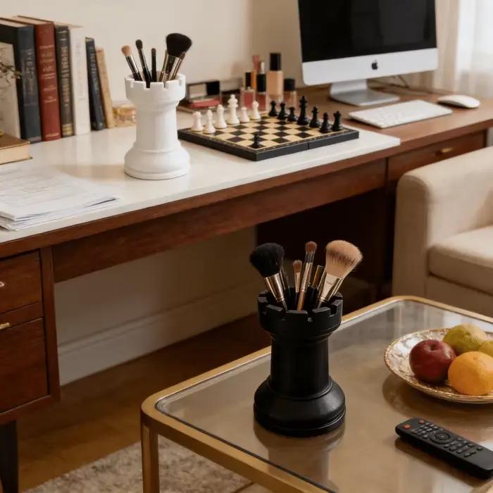 Porte-stylo en forme d'échiquier, style créatif et simple, porte-stylo au design d'échecs internationaux, boîte de rangement pour cosmétiques, vase créatif, papeterie, organisateur de pinceaux de maqu