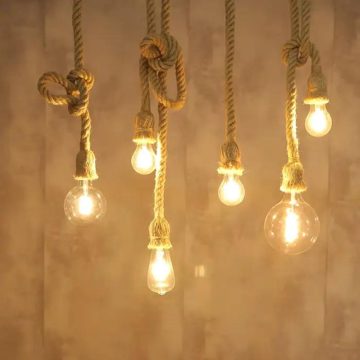 Lampes suspendues en corde de chanvre Vintage rétro Loft lampe suspendue industrielle pour salon cuisine luminaires de maison Luminaire de décoration