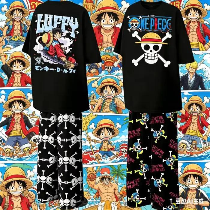 Nouveaux ensembles de vêtements d'été 2026 One Piece Anime : T-shirts et pantalons de pyjama surdimensionnés pour adultes/enfants, hommes et femmes, tenues d'intérieur