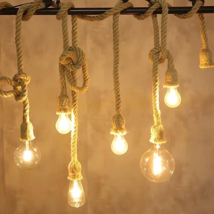 Lampes suspendues en corde de chanvre Vintage rétro Loft lampe suspendue industrielle pour salon cuisine luminaires de maison Luminaire de décoration