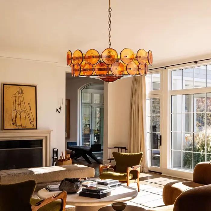 Lustre de plafond rétro en verre de Murano ambré pour salon, chambre à coucher, restaurant et autres espaces intérieurs