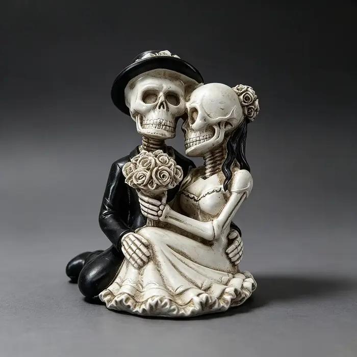 Figurine de couple de mariés squelettes gothiques, statue de mariée et de marié jusqu'à ce que la mort nous sépare, ornement en résine, décoration de gâteau de mariage d'Halloween, cadeau de décoratio