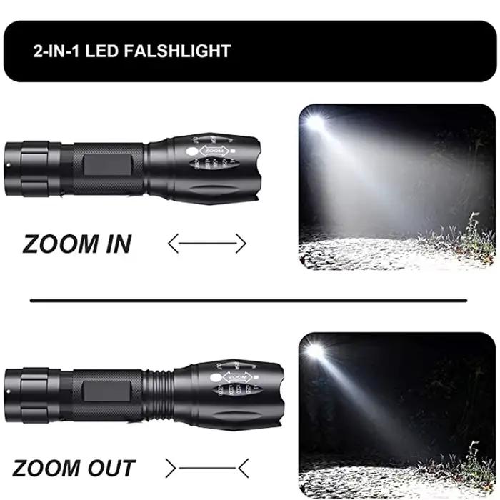 Lampe de Poche Rétractable à Double Lumière LED Violette et Blanche, Zoom UV, Détection de la Fluoravidité, Vérification de la Devise