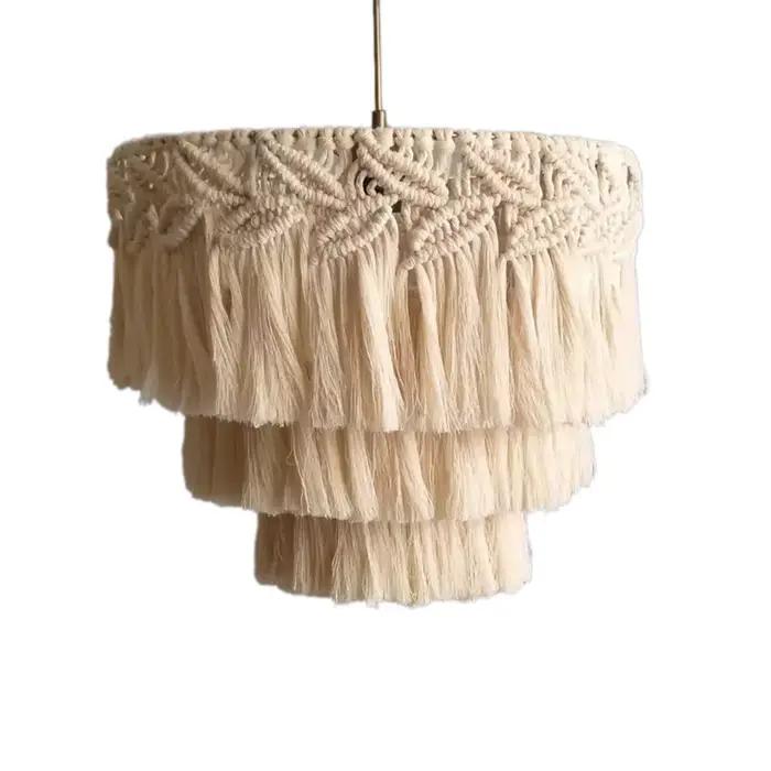 Abat-jour en macramé avec pompon BEILIOU motif floral tricoté à la main pour décoration rétro et nostalgique de maison et salon occasions spéciales