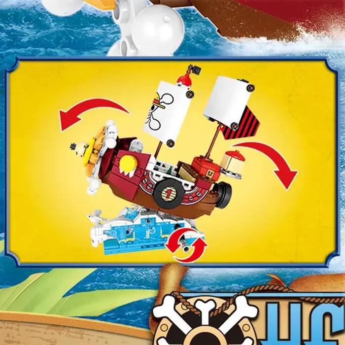 En stock, bateau pirate en briques de construction, bateau à voile, ensemble de briques de bateau pirate de dessin animé, jouets pour enfants, cadeaux de Noël