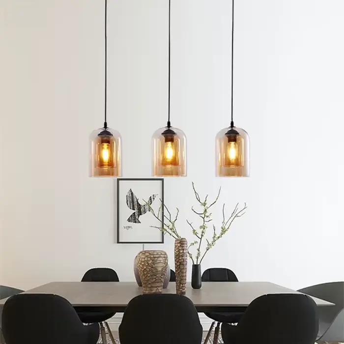 Lampe à suspension LED nordique en verre gris