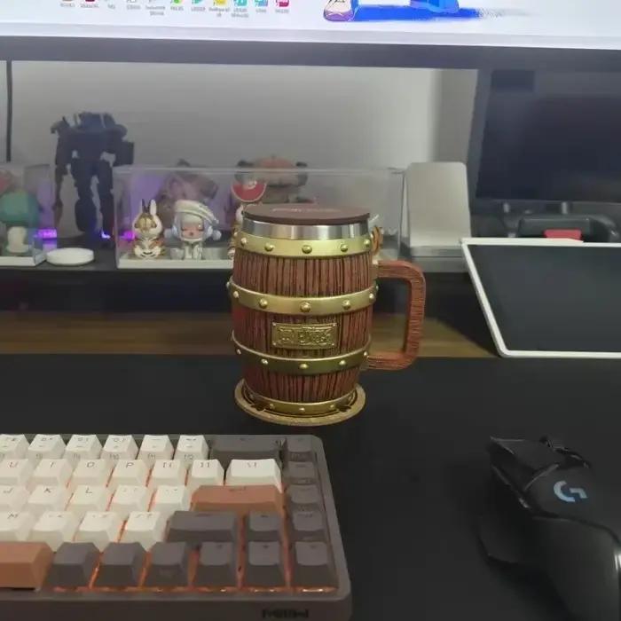 Figurine une pièce Ace Luffy Sabo, tasse de baril de vin, série Cheers, ornement or et argent, modèle de poupée, jouet de Collection pour enfants, noël
