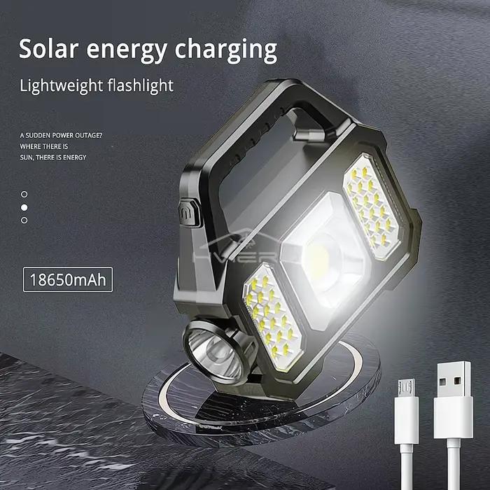 Lampe de poche multifonctionnelle d'extérieur, étanche, solaire, Rechargeable, projecteur, transportant un trésor d'équitation de nuit, lampe à main Cob solide