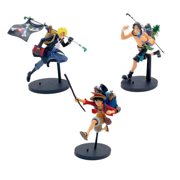 Ensemble de personnages de dessin animé One Piece, 3 pièces, Luffy ace Sabo, ornements en PVC, collection de modèles de bureau, jouets, cadeaux