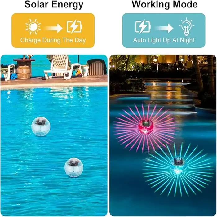 NOUVEAU Lampes solaires flottantes LED pour piscine, boule lumineuse alimentée par panneau solaire, étanche, effet disco, lumières changeantes de couleur