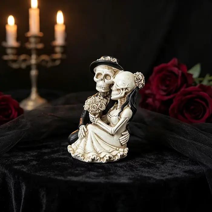 Figurine de couple de mariés squelettes gothiques, statue de mariée et de marié jusqu'à ce que la mort nous sépare, ornement en résine, décoration de gâteau de mariage d'Halloween, cadeau de décoratio