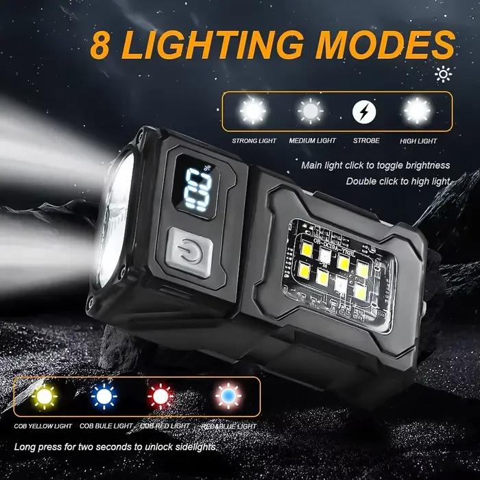 Mini lampe de poche LED, torche magnétique Portable d'extérieur, pour Camping, pêche, marche, travail, avec voyant d'avertissement rouge