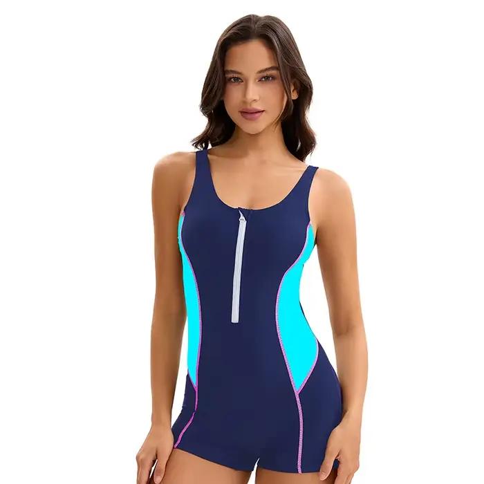 Femmes une pièce athlétique tour natation compétition course maillot de bain avant fermeture éclair maillots de bain vêtements de surf