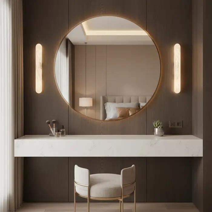 Applique murale en laiton massif et marbre naturel pour miroir de salle de bain