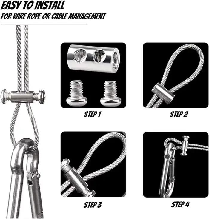 Pinces à câbles métalliques en acier, vente en gros, serre-câble de Suspension à Double trou, réglage de vis transversale, fixation de verrouillage télescopique, Clips en cuivre