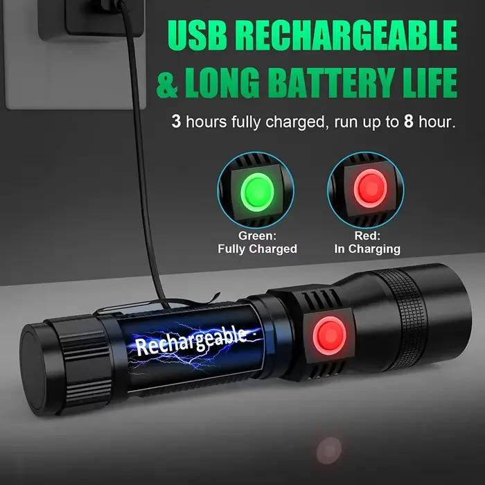 Lampe torche UV et lampe puissante rechargeable par USB, lanterne de camping, détecteur de taches d'urine d'animaux, lampe torche LED ultraviolette à lumière noire