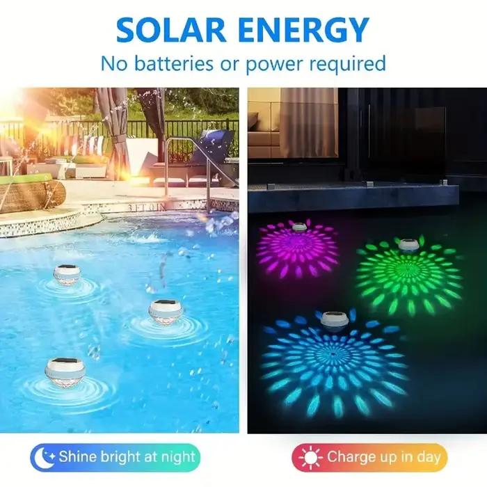 Lumières solaires flottantes de piscine, lumière automatique de nuit LED, charge automatique de la lumière de jour, lumière d'étang à couleur changeante, lumière de dérive, chaude