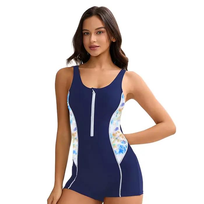 Femmes une pièce athlétique tour natation compétition course maillot de bain avant fermeture éclair maillots de bain vêtements de surf