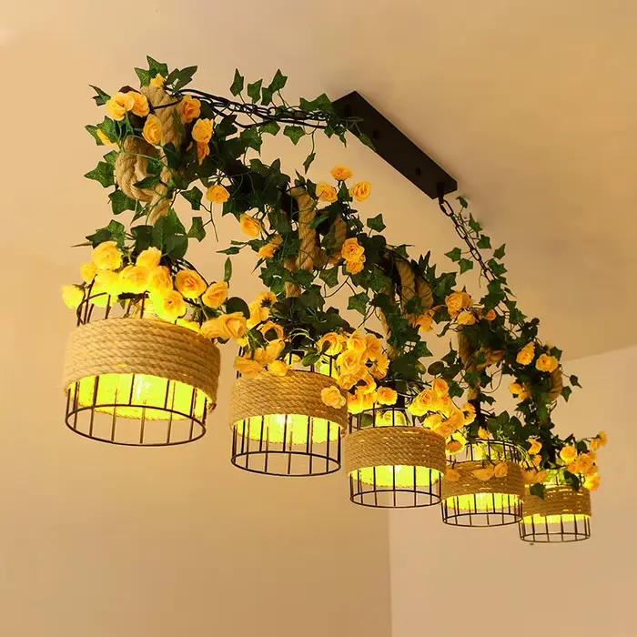 Luminaire suspendu de style industriel en corde de chanvre