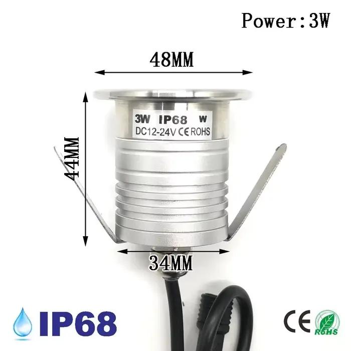 Lampe LED submersible 3W pour piscine, étanche IP68, DC12/24V, pour jardin, étang, encastrable, découpe 35mm