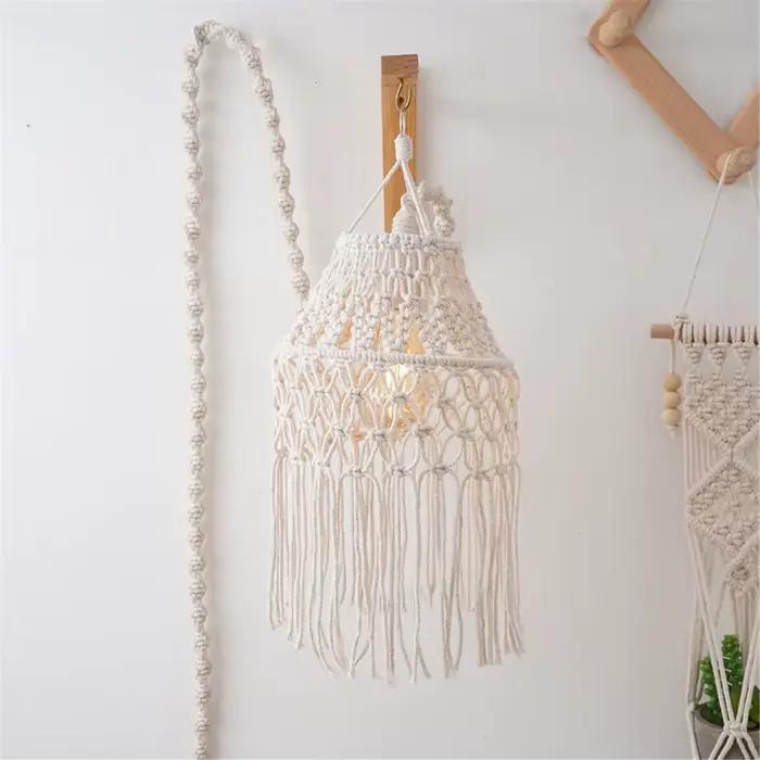 Abat-jour en macramé géométrique en coton tricoté pour salon chambre à coucher bureau pépinière dormitorio ouvertes-decoration-interieur-boheme-tradition-artisanales