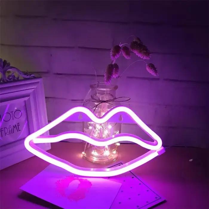 Lèvres LED enseigne au néon veilleuses lampe décoration murale lumière romantique coeur bleu orange vert foncé pour Noël mariage chambre enfants