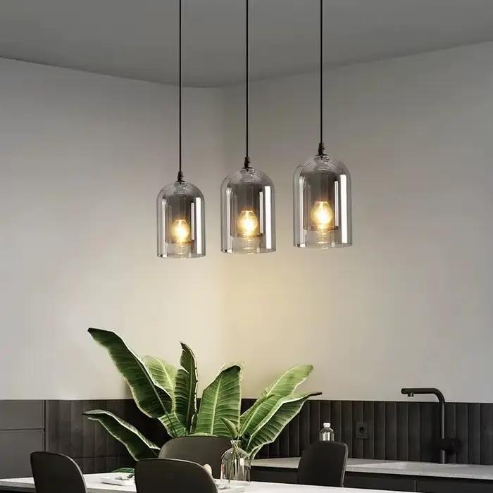 Lampe à suspension LED nordique en verre gris