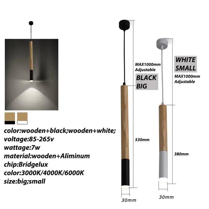 Lampe LED suspendue en bois et aluminium avec design nordique pour salon, étude, chambre principale, hôtel, bar, café, blanc ou noir, éclairage moderne et durable