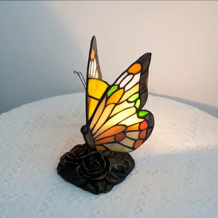Lampe de chevet moderne papillon orange et rose abat-jour en verre teinté décoration de la maison lampe de bureau cadeau pour la fête des mères