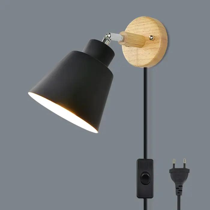 Applique Murale Nordique Intérieure DIY E27 en Bois 6 Couleurs Prise EU/UL 350 ° Lampes murales pour salon