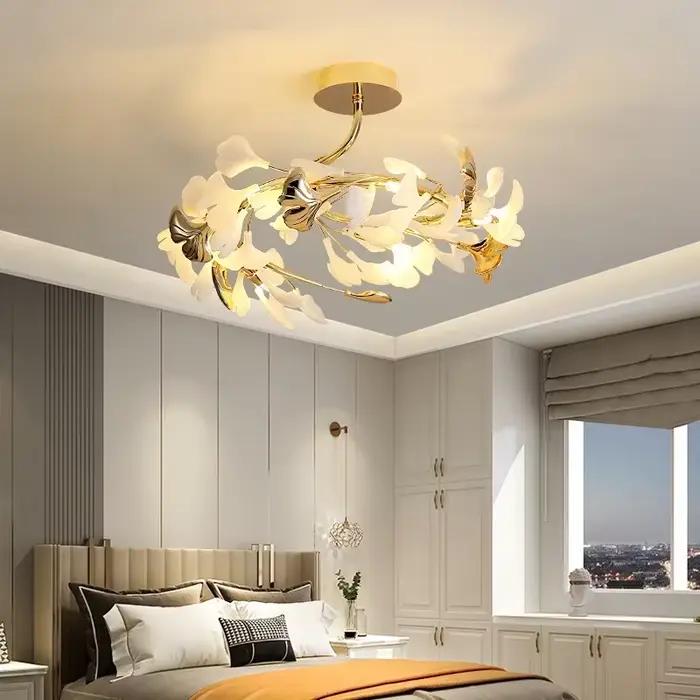 Salon de luxe plafonnier Post-moderne design feuille Restaurant chambre plafonniers hôtel Art LED décor luminaire