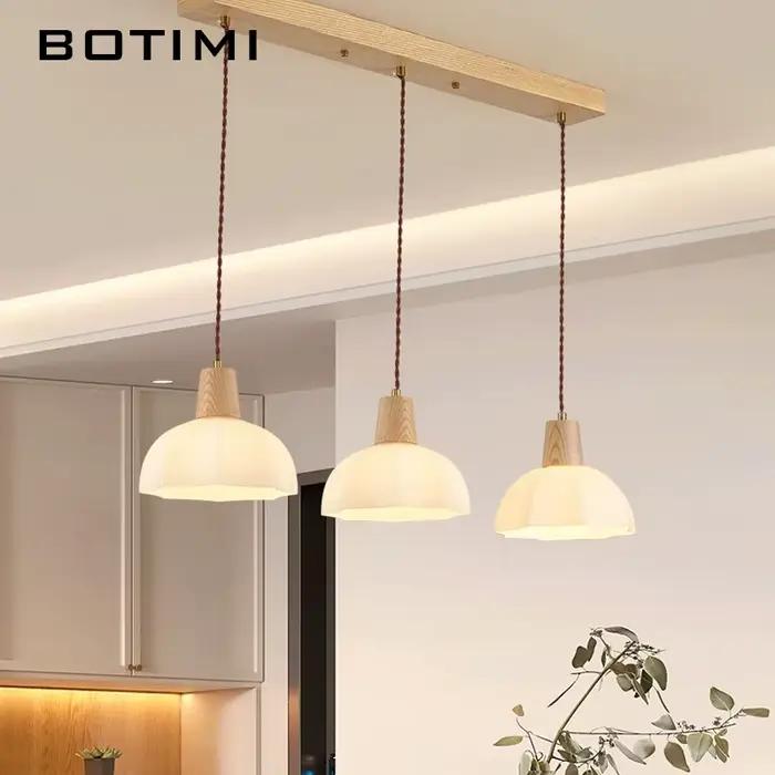 Lampes suspendues en bois avec abat-jour en verre pour salle à manger moderne