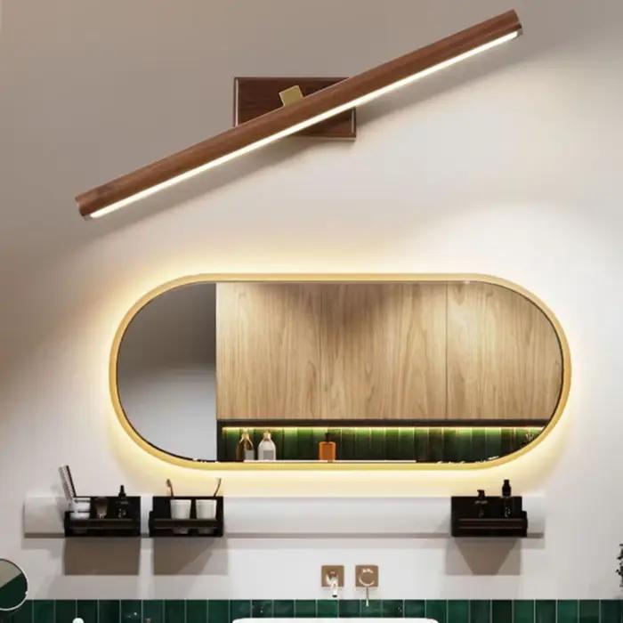 Nature bois miroir applique murale lampe solide noir salle de bain