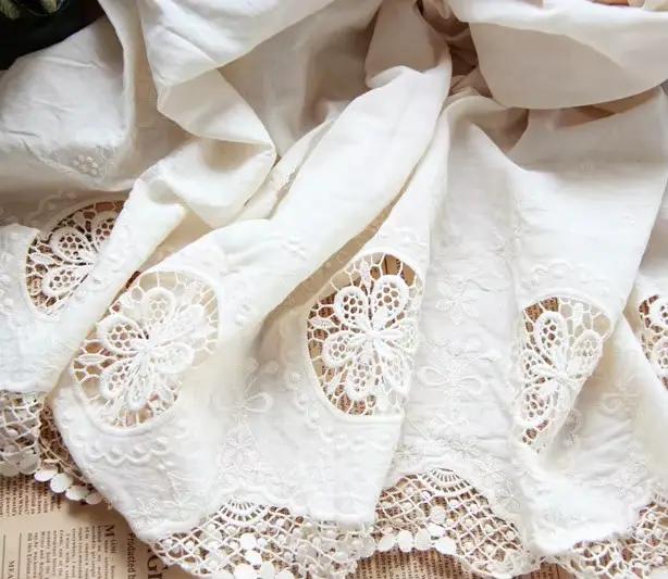 Tissu en dentelle 100% coton blanc, broderie bilatérale, oeillet cercle de fleurs, vêtements de bricolage, robe, rideau, accessoire de couture, 130cm