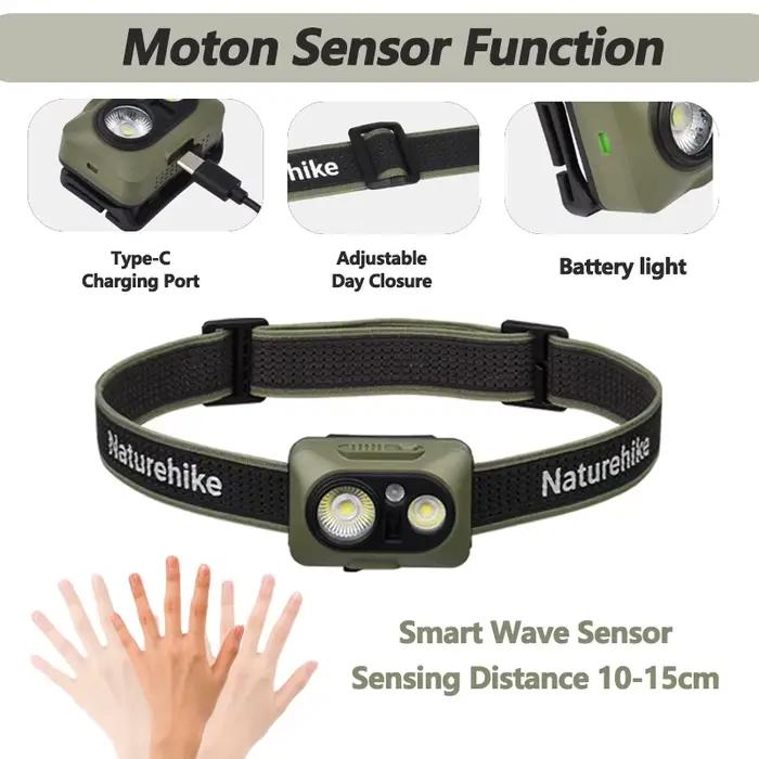 Lampe frontale de camping Naturehike à induction intelligente, lumière LED pour la randonnée en plein air, étanche, ultralégère, avec bandeau réglable