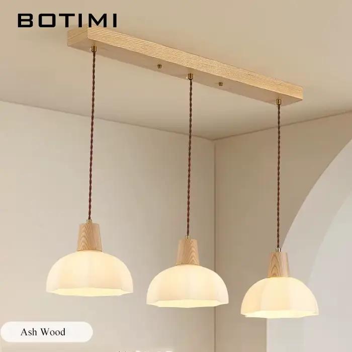 Lampes suspendues en bois avec abat-jour en verre pour salle à manger moderne