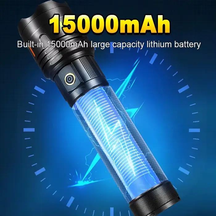Lampe de poche Ultra lumineuse 1500W, projecteur d'urgence 4km, lampes de poche tactiques Led les plus puissantes, batterie intégrée, torche de Camping, nouveauté