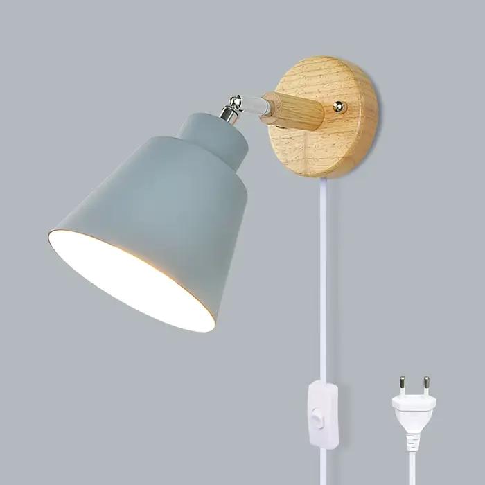 Applique Murale Nordique Intérieure DIY E27 en Bois 6 Couleurs Prise EU/UL 350 ° Lampes murales pour salon