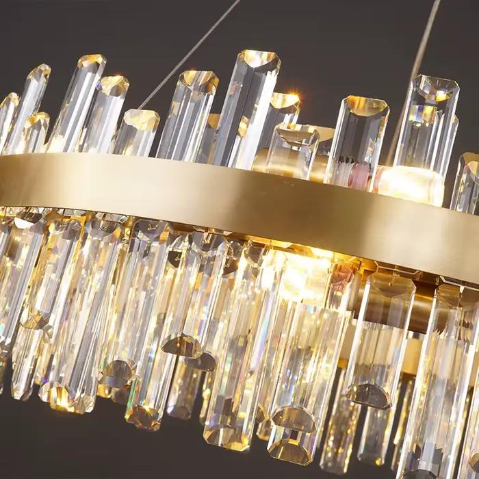 LED postmoderne doré Chrome argent rond ovale cristal lustre éclairage Suspension Luminaire Lampen pour salle à manger